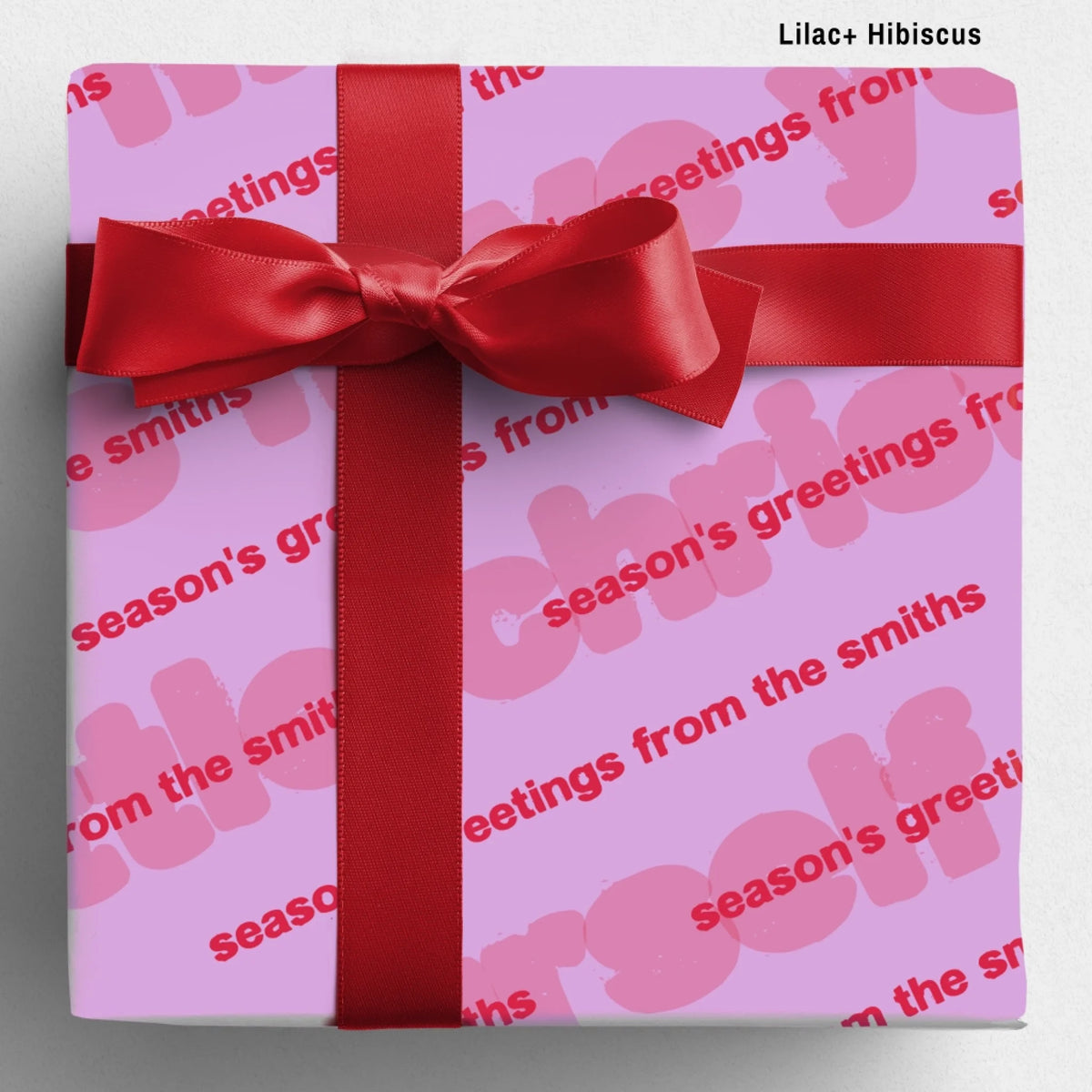 labelled Lilac+Hibiscus Sseason's Greetings Wrapping Paper Mockup Template August2026