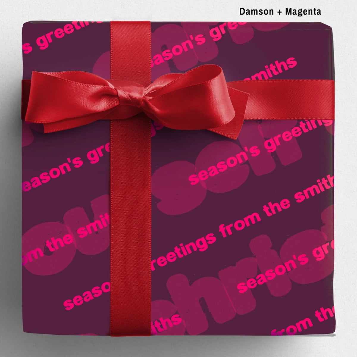 labelled damson+magenta Sseason's Greetings Wrapping Paper Mockup Template August2026