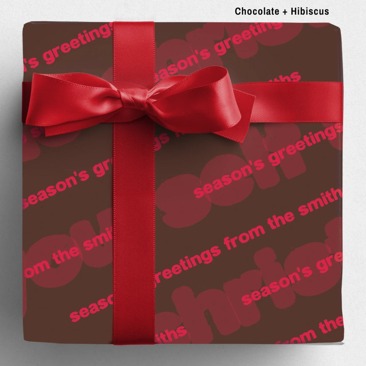 labelled chocolate+hibiscus Sseason's Greetings Wrapping Paper Mockup Template August2026