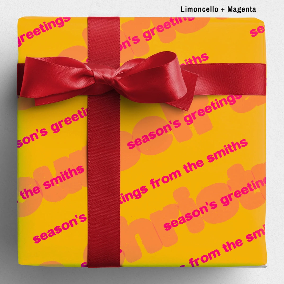 limoncello+magenta Sseason's Greetings Wrapping Paper Mockup Template August2026
