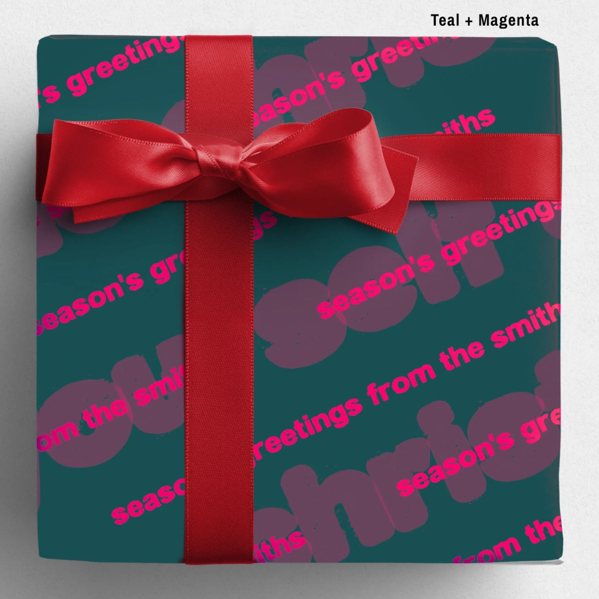 labelled teal+magenta Sseason's Greetings Wrapping Paper Mockup Template August2026