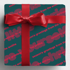 Gift wrapped in Season's Greetings personalised Christmas wrapping paper
