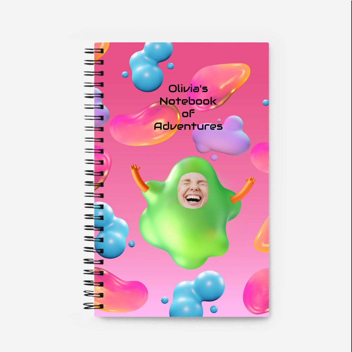 Jellyverse personalised spiral notebook with a Y2K-inspired gradient blob cover