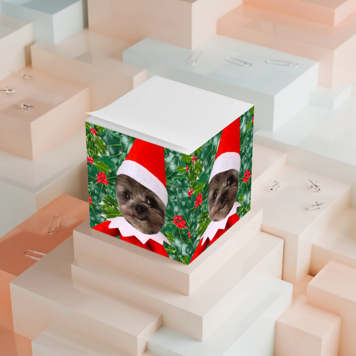 Official Elf Business personalised Christmas elf note cube, side view
